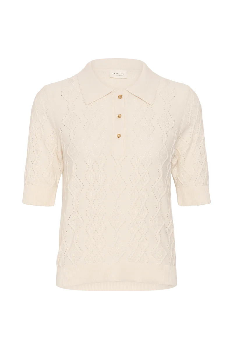 Tricot à col polo ajouré Cinia