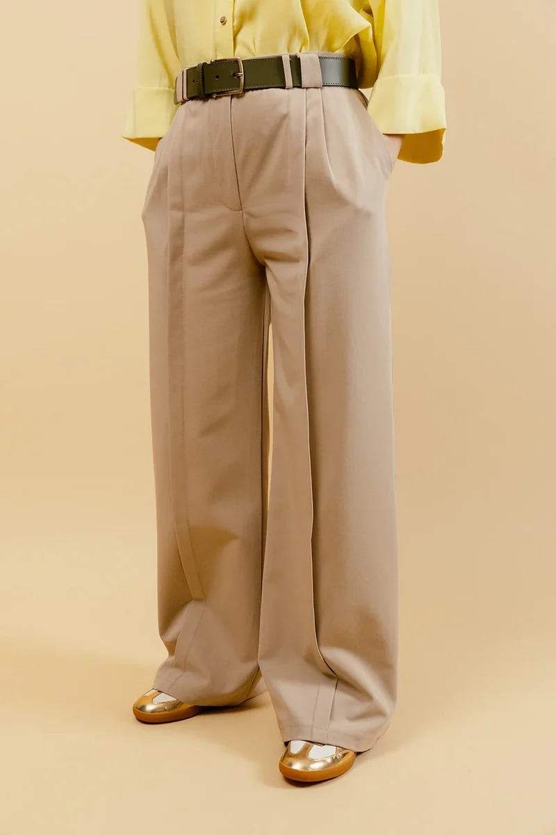 OPHELIE - Pantalon Habillé Beige Taille Haute