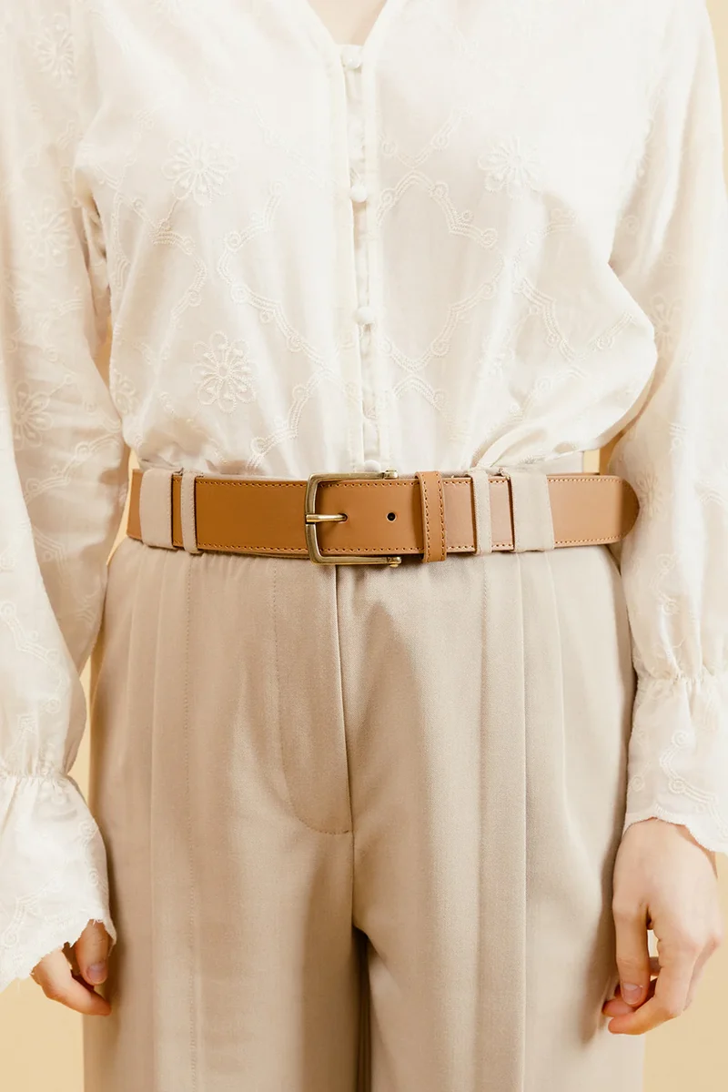 OPHELIE - Pantalon Habillé Beige Taille Haute
