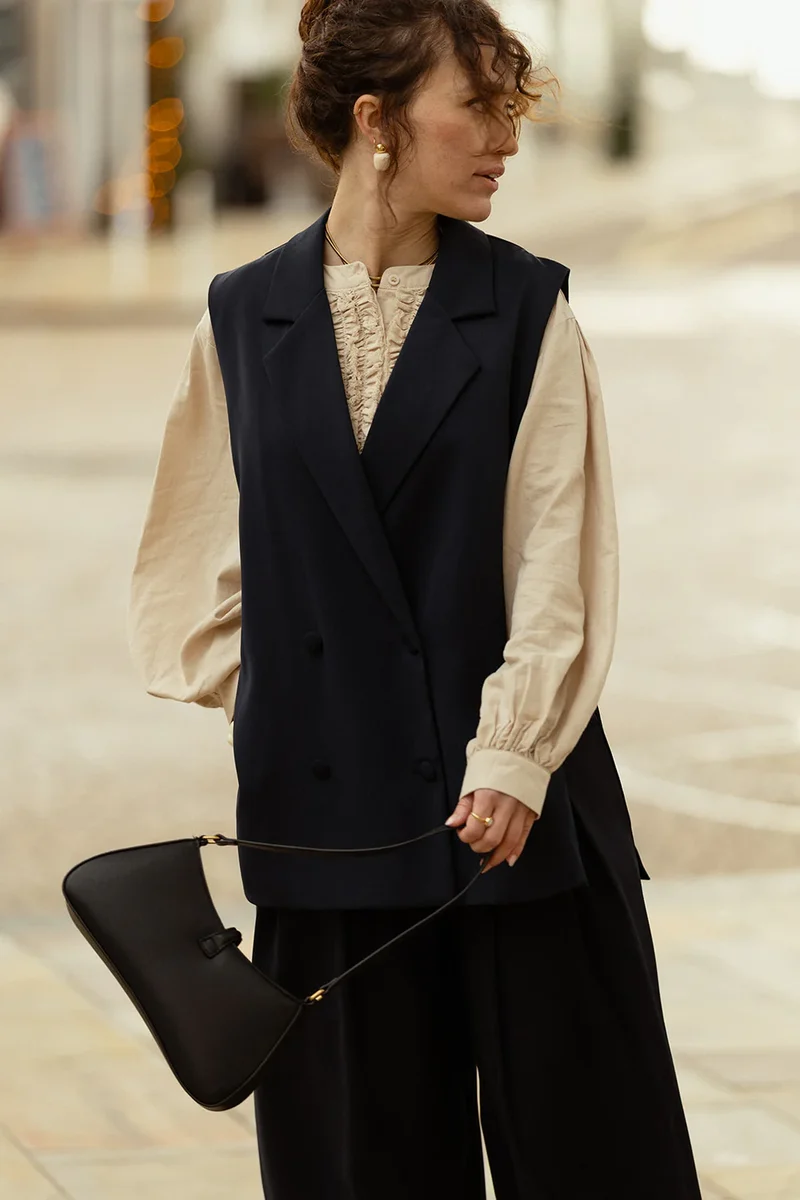 ANAE - Blazer Marine Long Sans Manches Uni