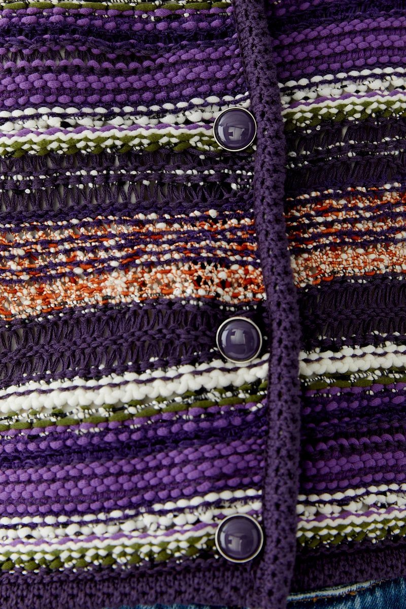 Cardigan court texturé à rayures