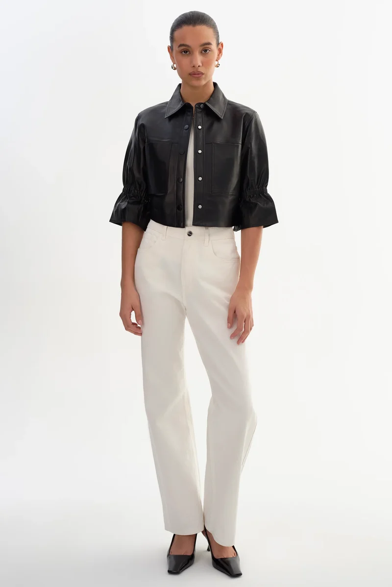 Veste-chemise courte à manches volantées Carolina