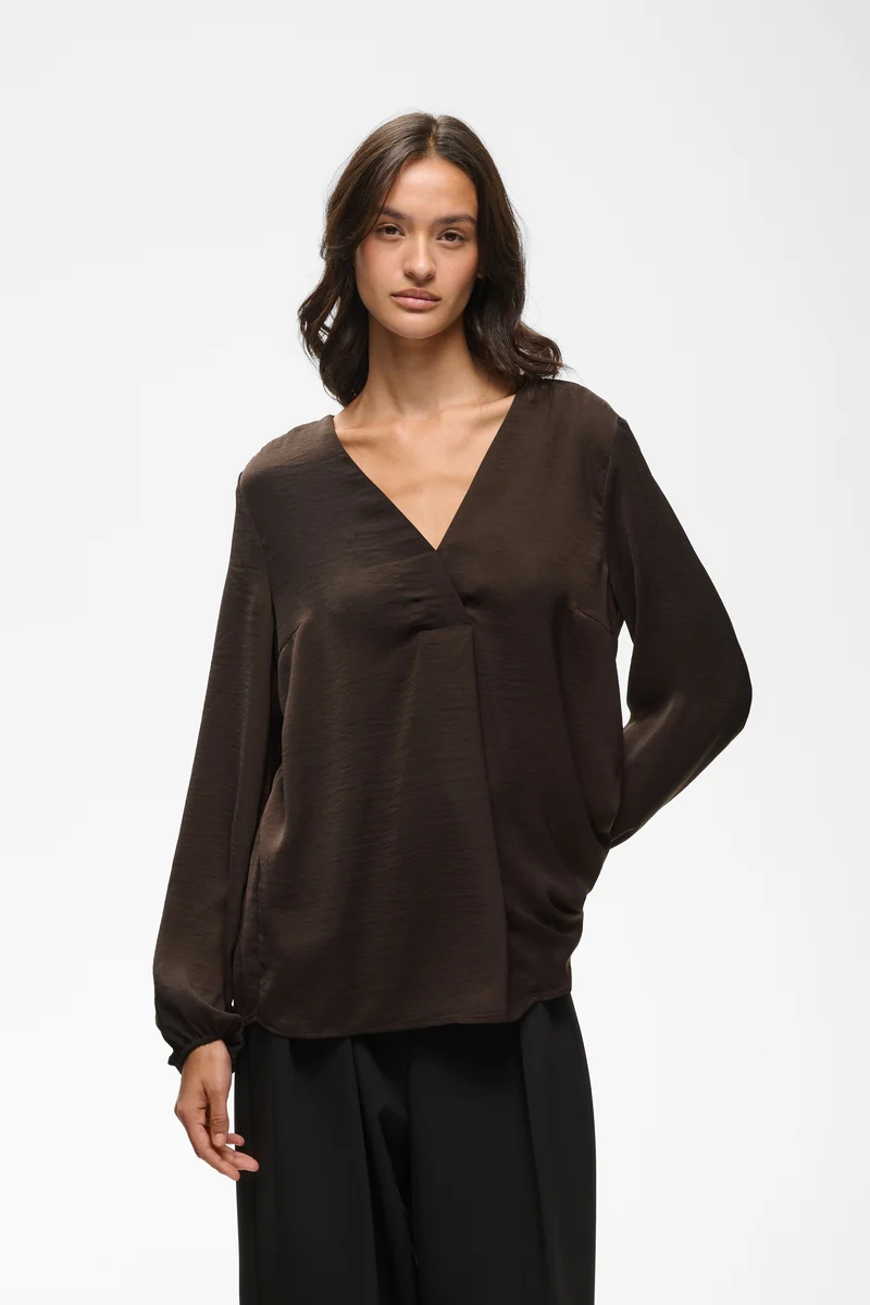 Blouse drapée à col V Rinda Chocolat