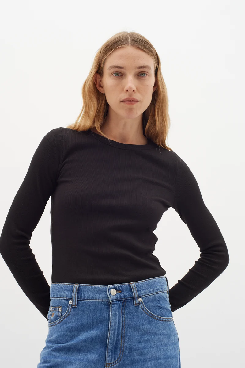 T-shirt ajusté en coton à manches longues