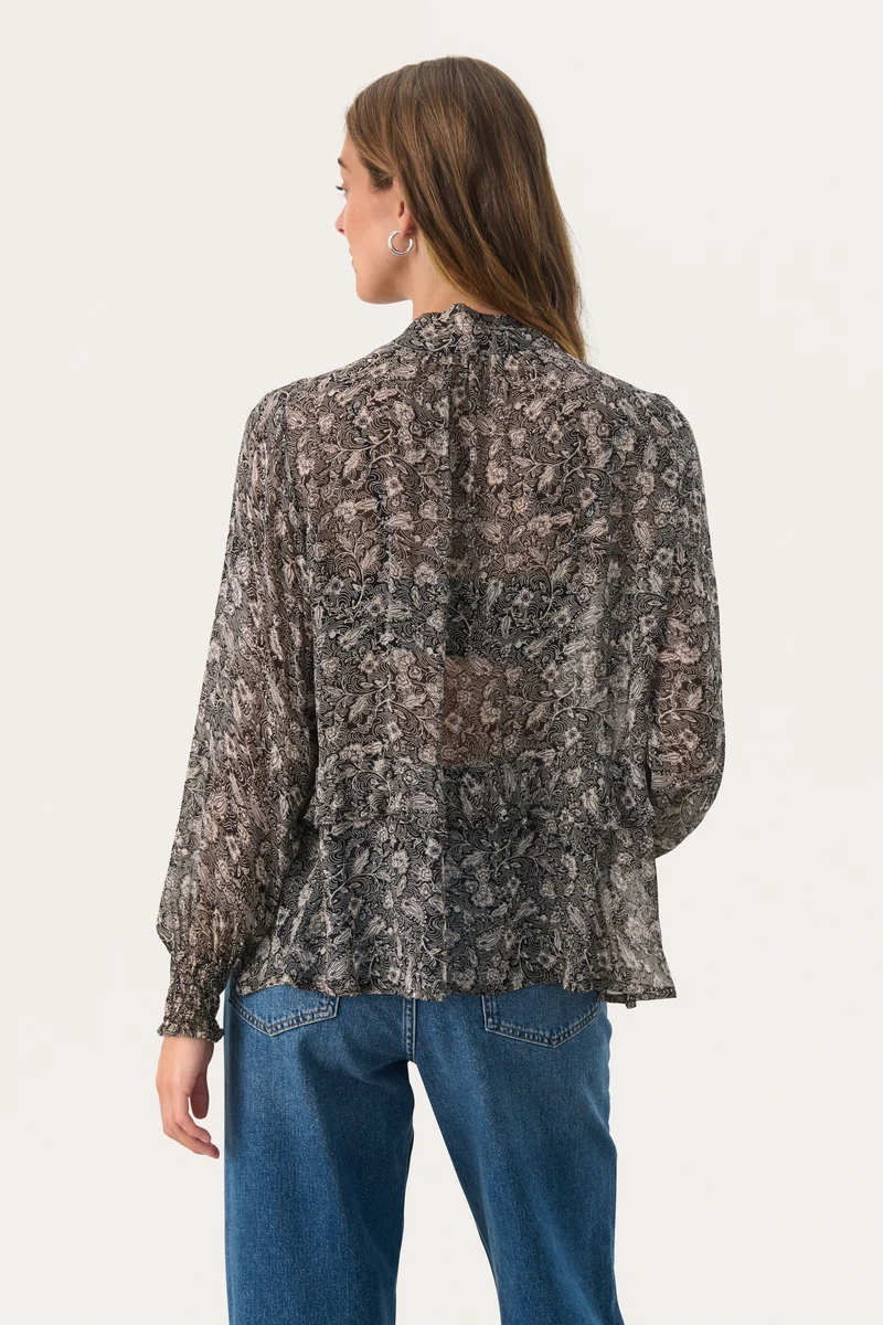 Blouse à col lavallière avec motif feuillage Monika