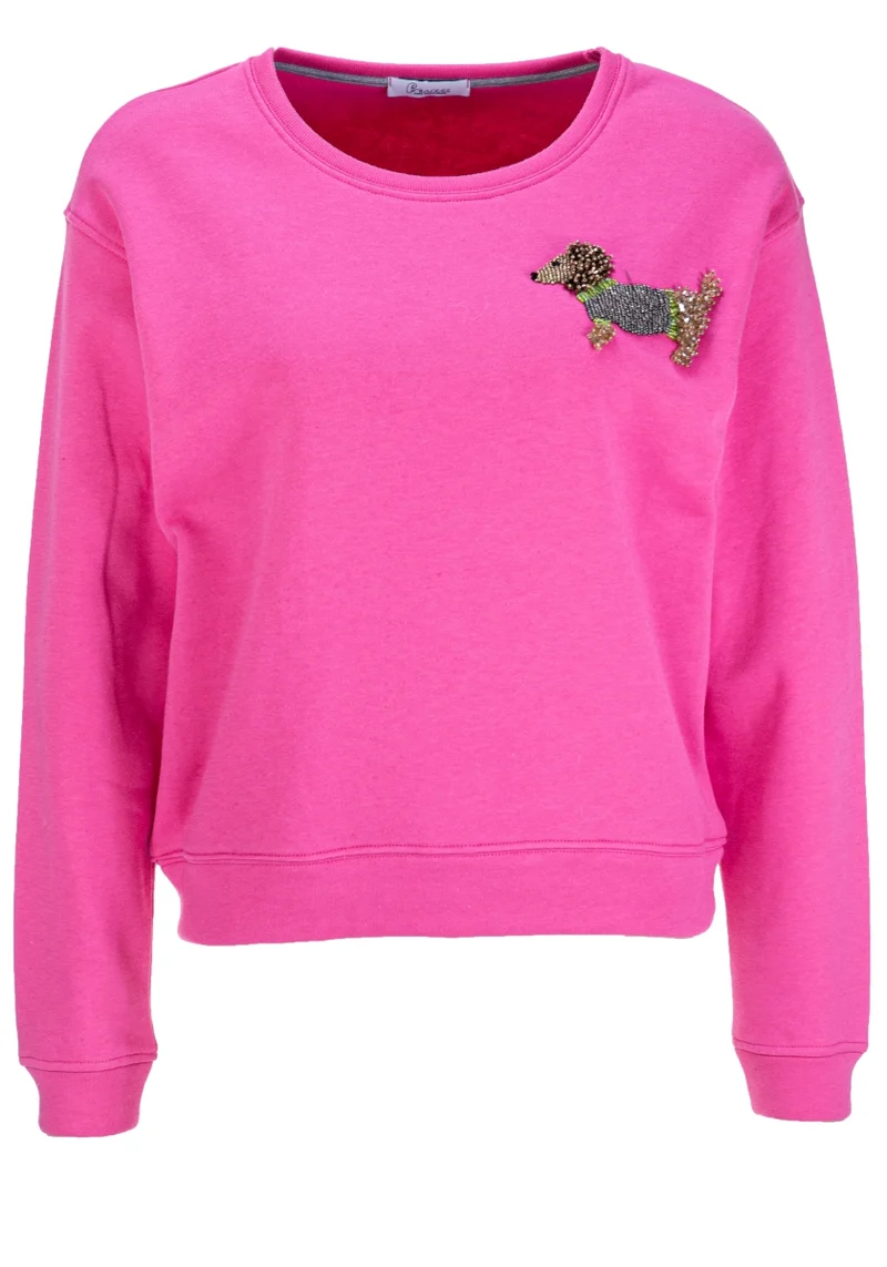 Sweat-shirt avec motif chien saucisse et perles