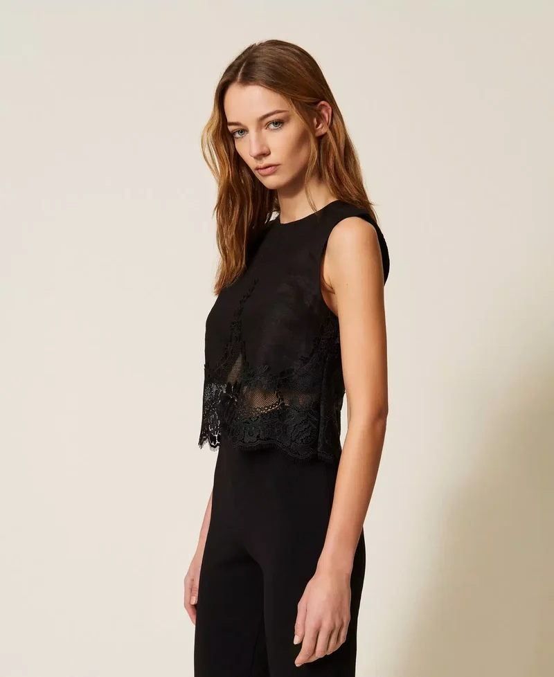 Ensemble top et jupe en lin et dentelle
