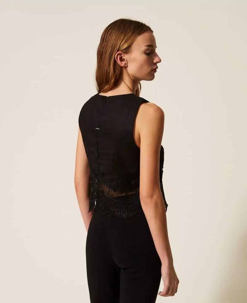 Ensemble top et jupe en lin et dentelle