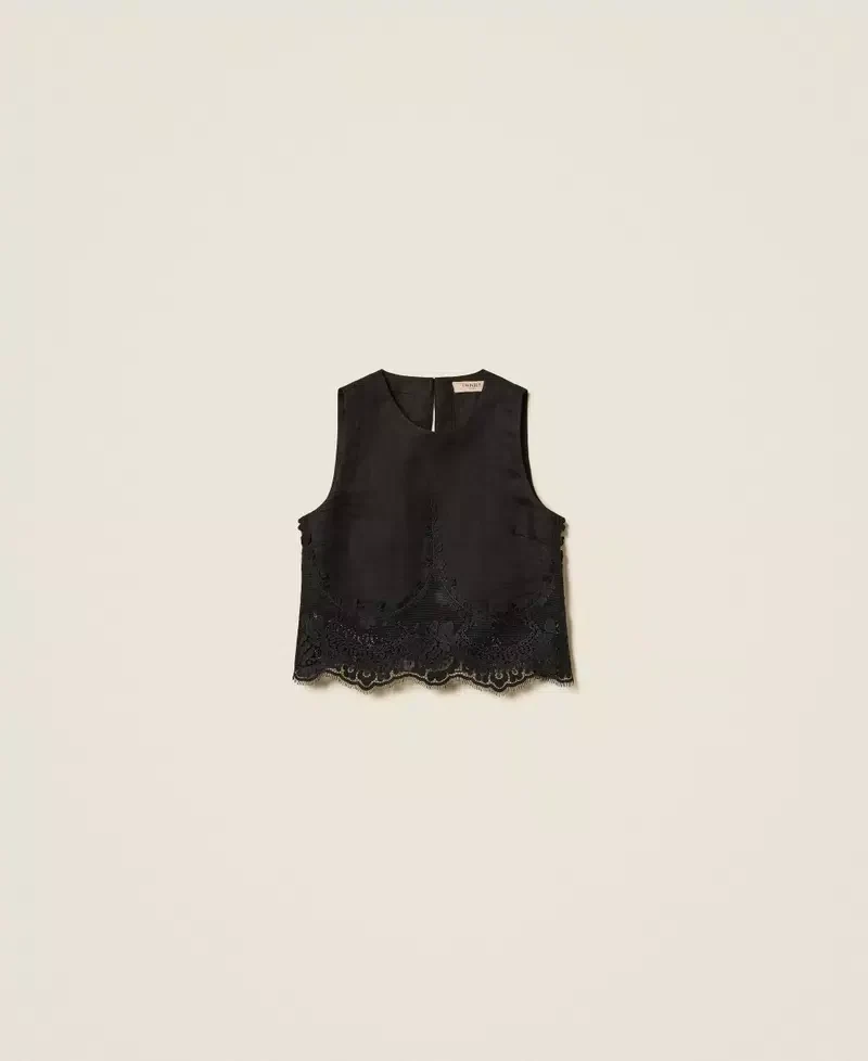 Ensemble top et jupe en lin et dentelle