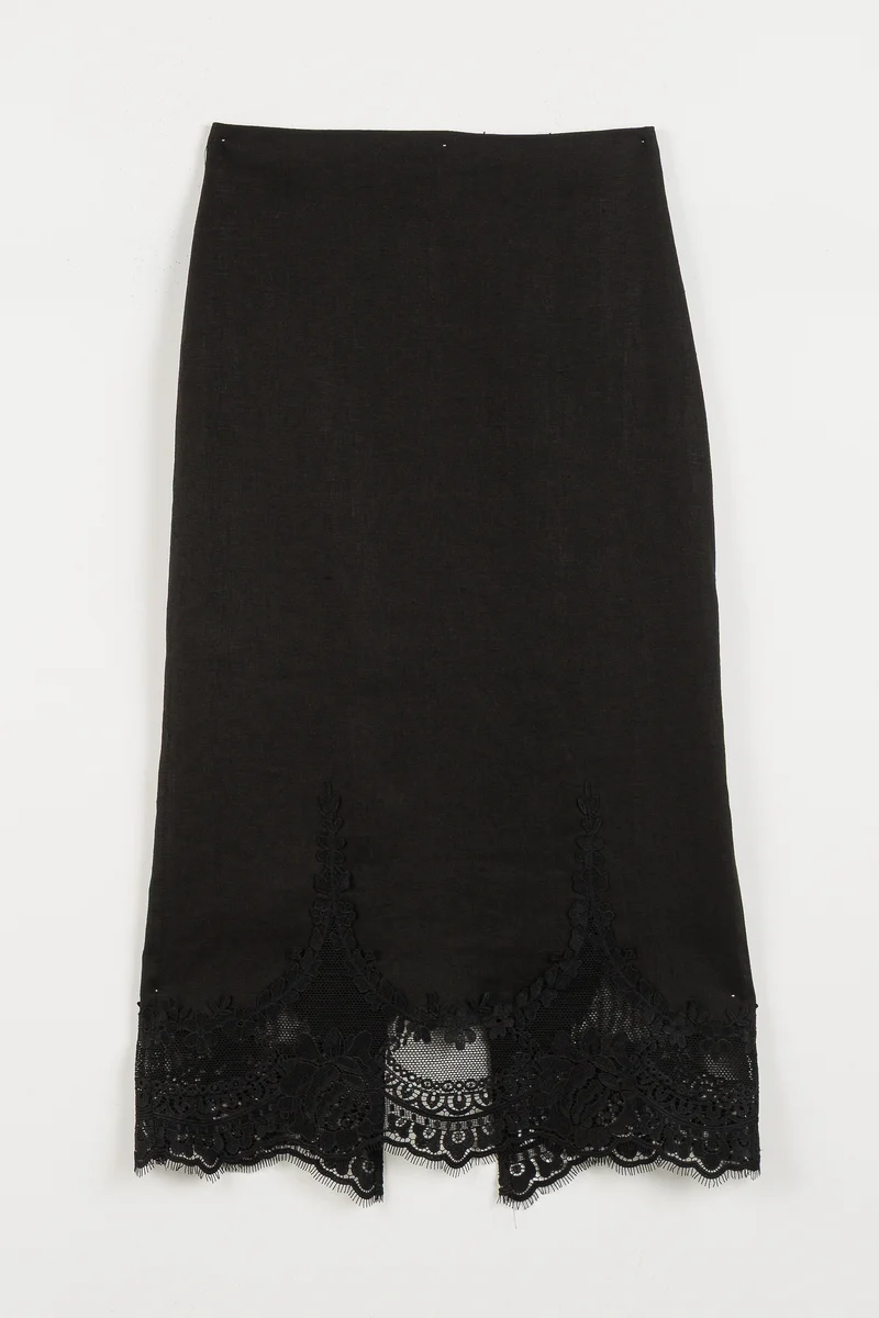 Ensemble top et jupe en lin et dentelle