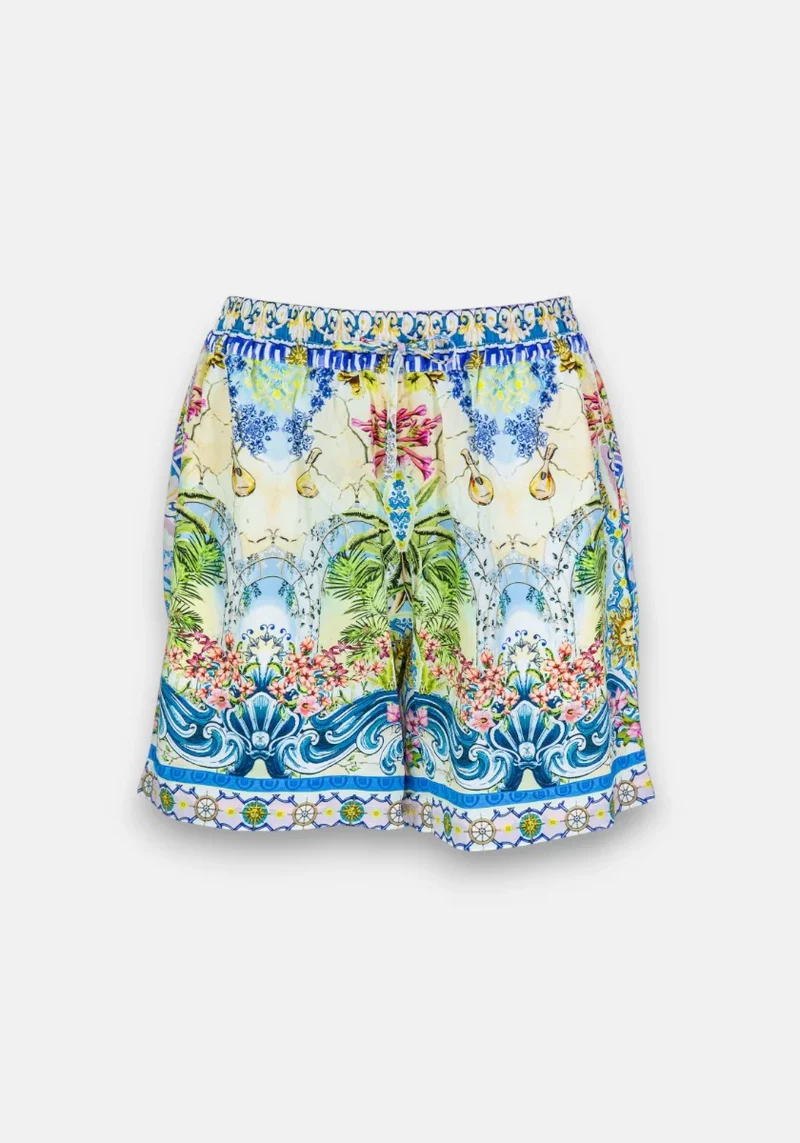 Short en soie à imprimé estival