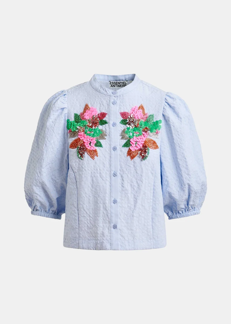 Chemise Jaiden à manches bouffantes et broderies fleurs