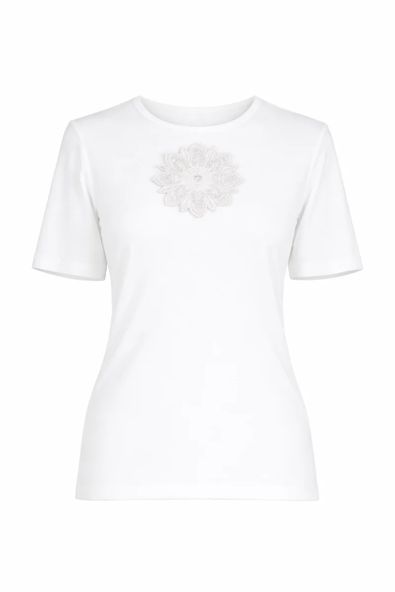 T-shirt côtelé avec médaillon floral