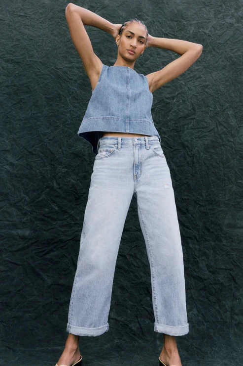 Jeans Donny à taille mi-haute et revers