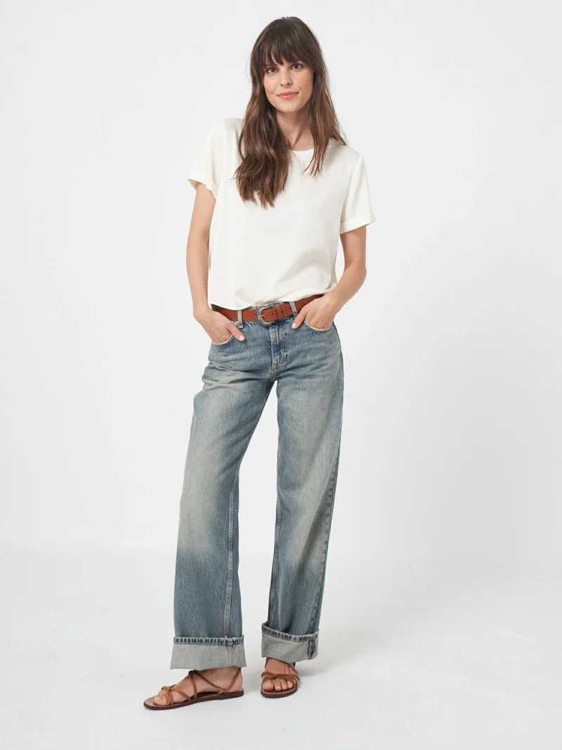 Blouse en satin de soie à col rond