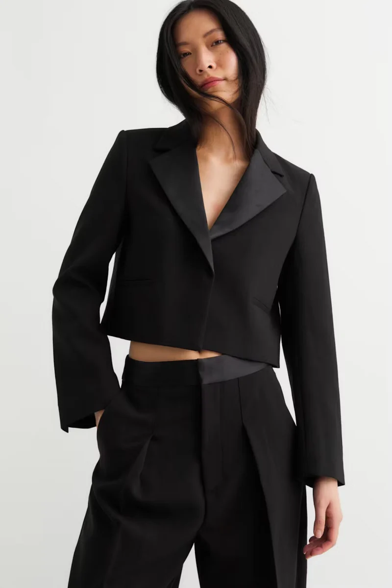 Blazer court tuxedo avec satin Yael