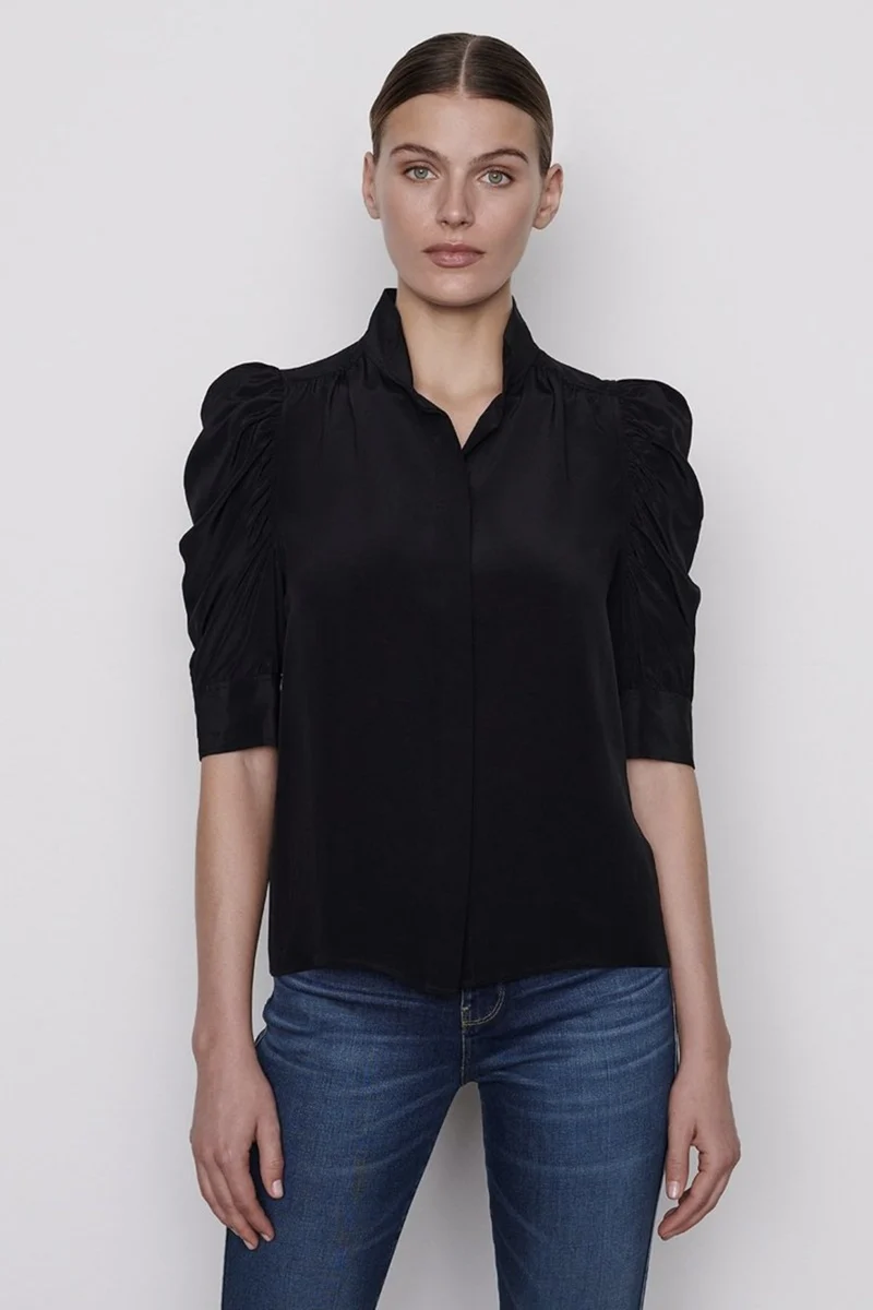 Blouse en soie à manches bouffantes courtes Gillian