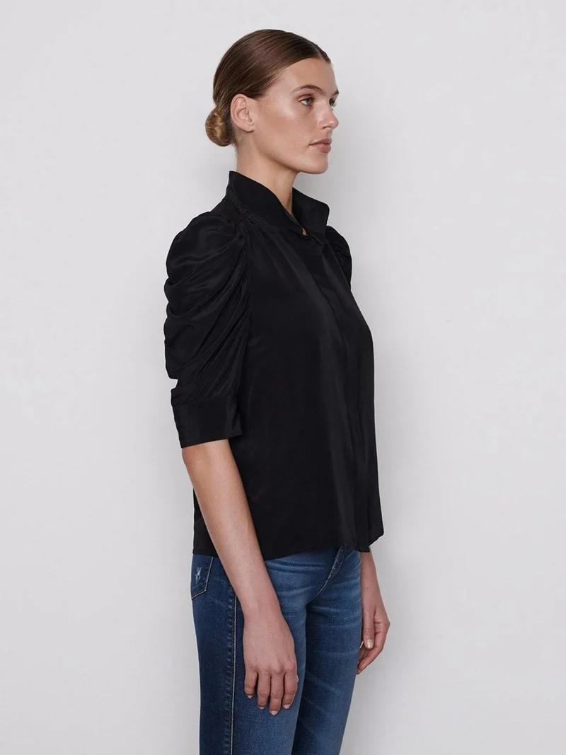 Blouse en soie à manches bouffantes courtes Gillian