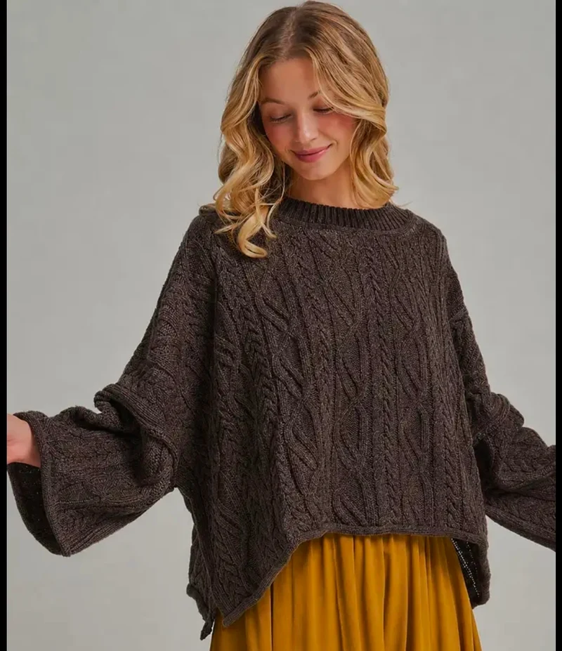 BON Oversized Cable Knit Casual Boho Fall Sweater