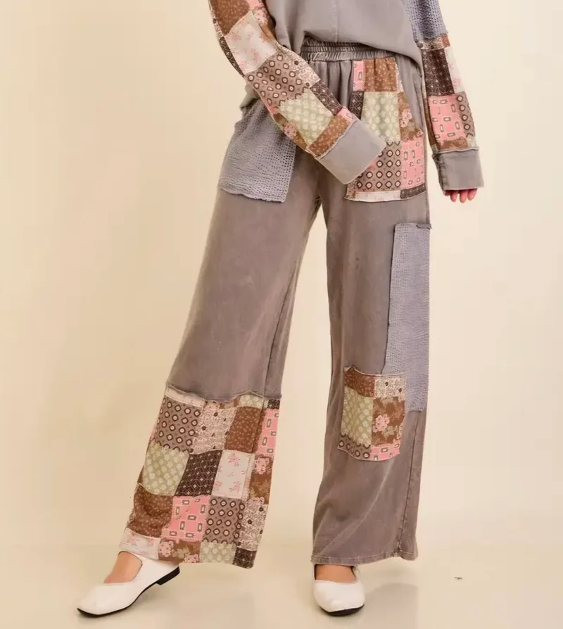 J. Her Mineral Washed Fall Paisley Patchwork Sweatpants