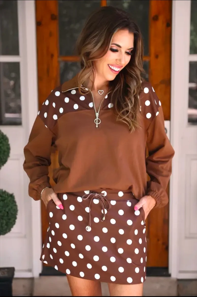 Jess Lea Mia Printed Pullover- Chocolate Polka Dot