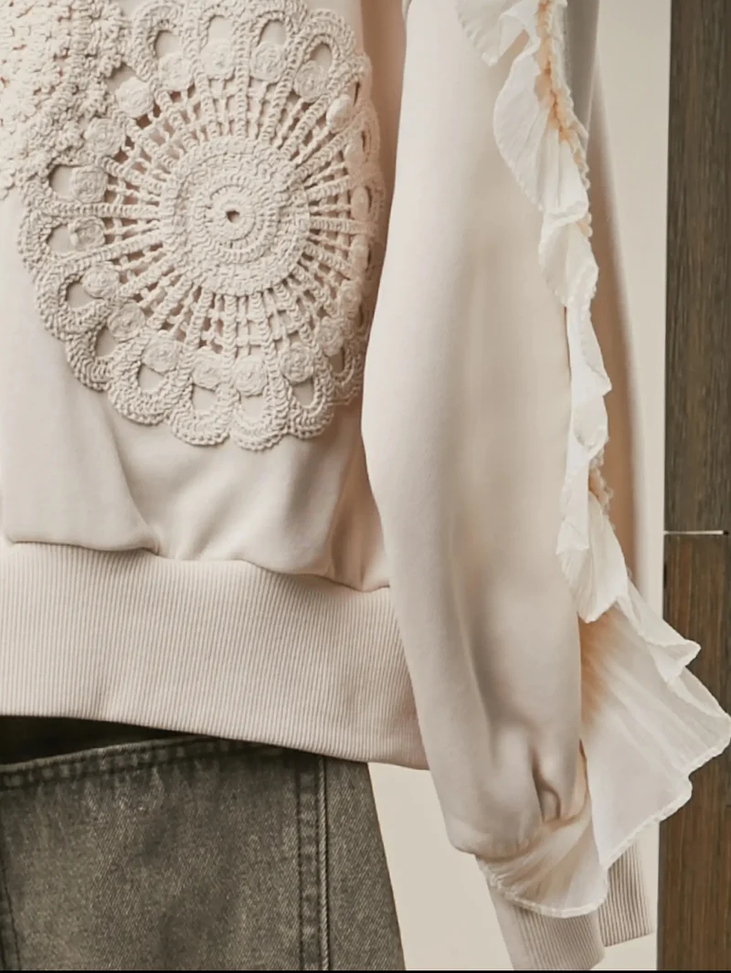 Mello Chic Lace Trimmed Hoodie with Crochet Accents