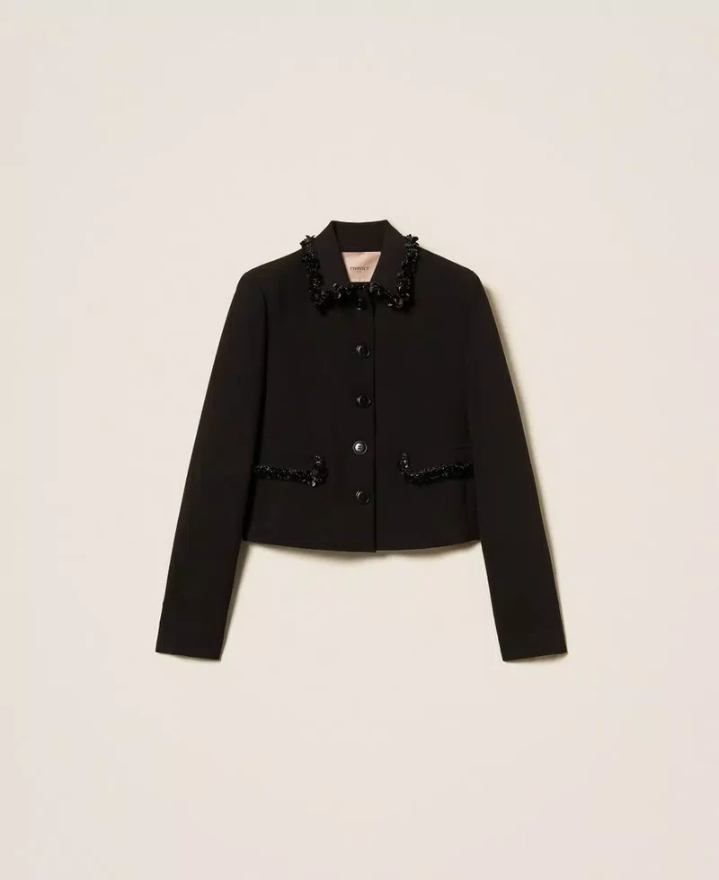Blazer court en crêpe avec paillettes
