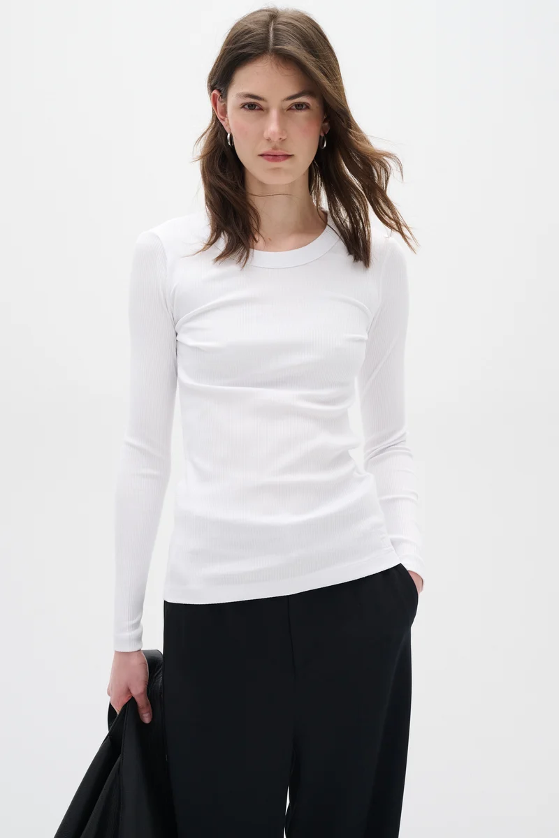 T-shirt côtelé en coton à manches longues Dagna