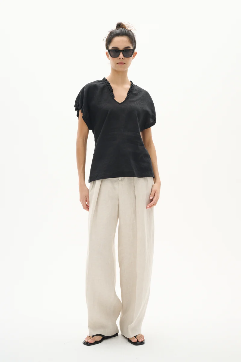 Pantalon en lin ample plissé Yaiza
