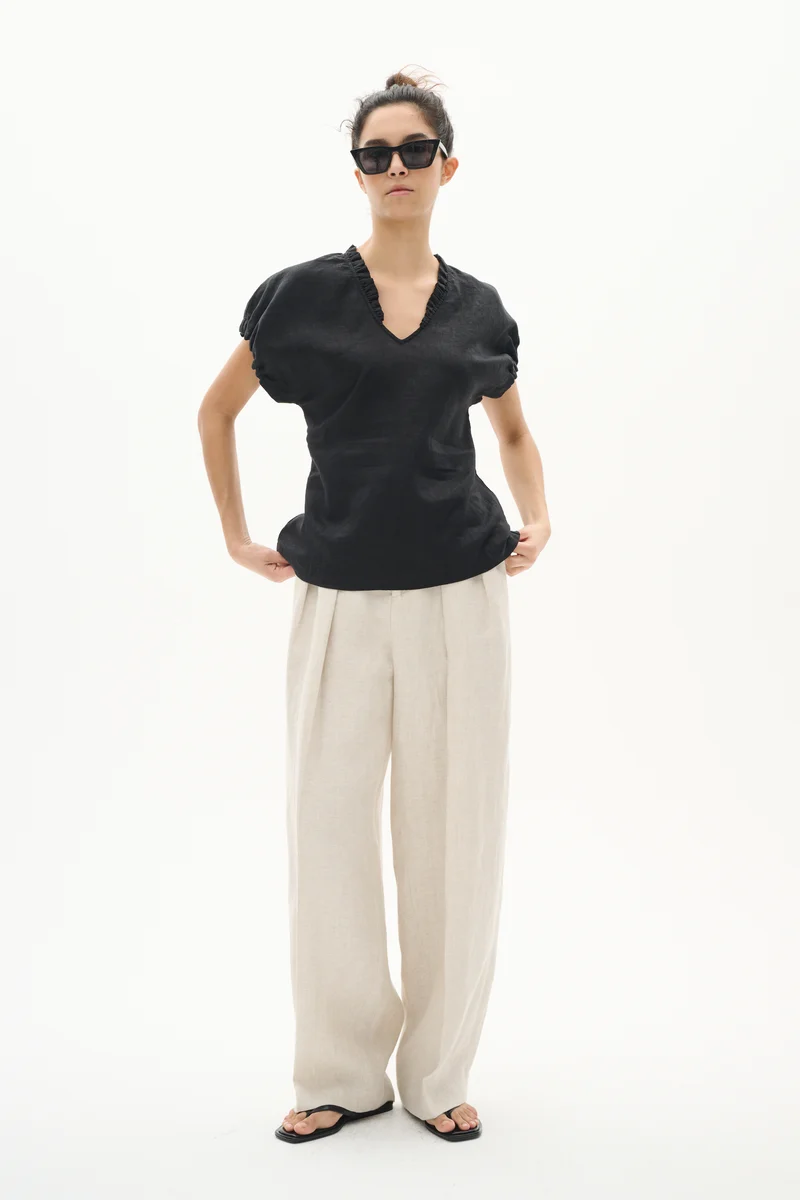 Pantalon en lin ample plissé Yaiza
