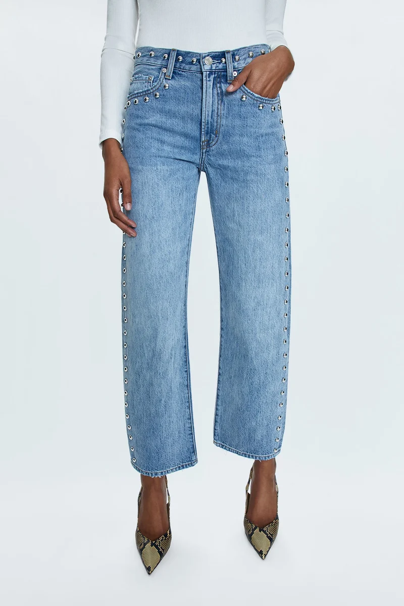 Jeans droit arqué avec clous décoratifs Lexi