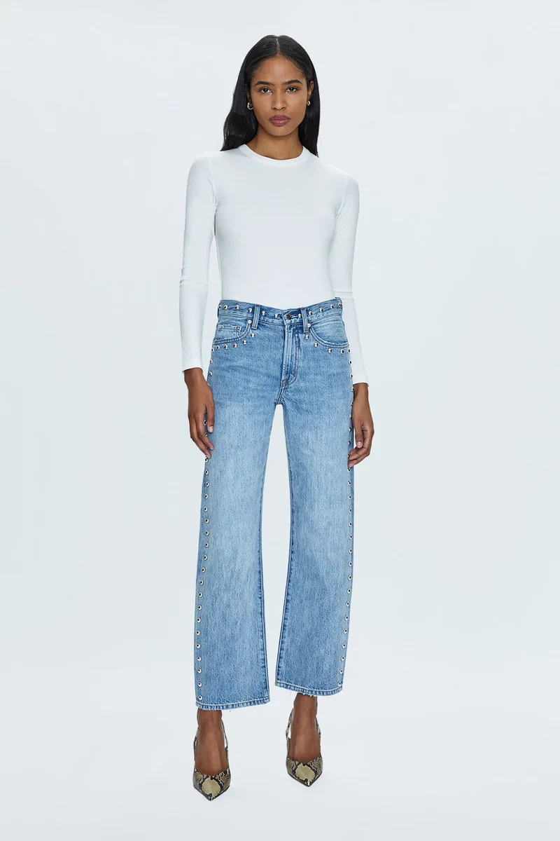 Jeans droit arqué avec clous décoratifs Lexi