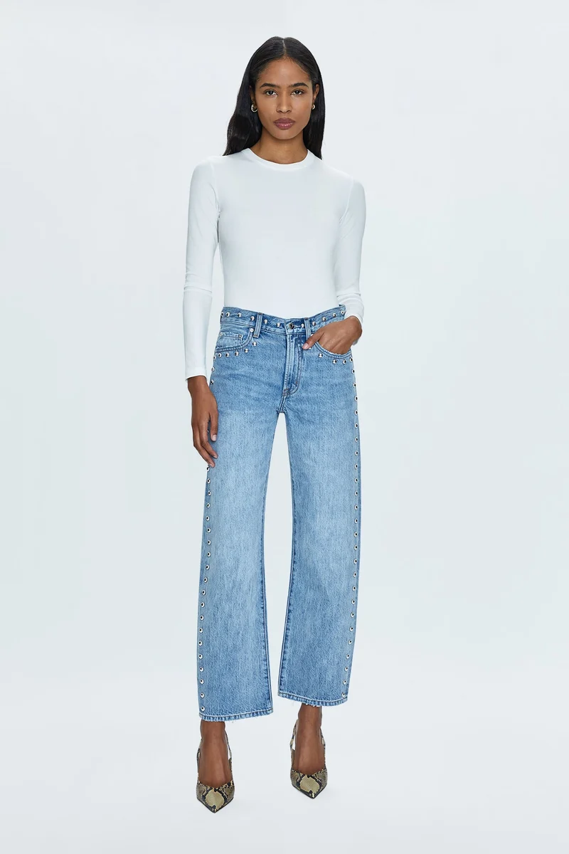 Jeans droit arqué avec clous décoratifs Lexi