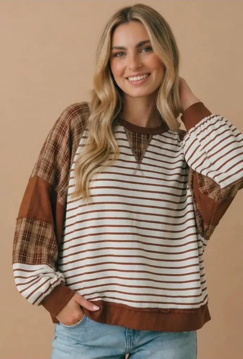 Haptics Round Neck Oversized Colorblock Knit Top