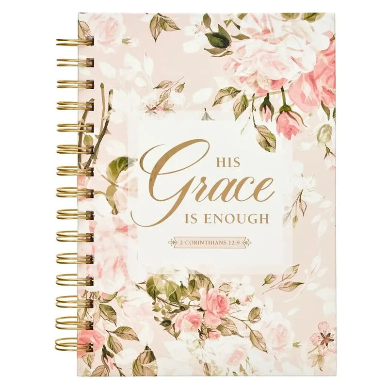 Christian Art Gifts: Journal Wirebound Floral, His Grace 2 Cor. 12:9