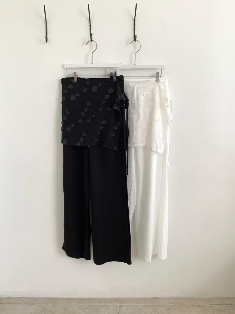 Merrymore Floral Overlay Wrap Layered Wide Leg Pants