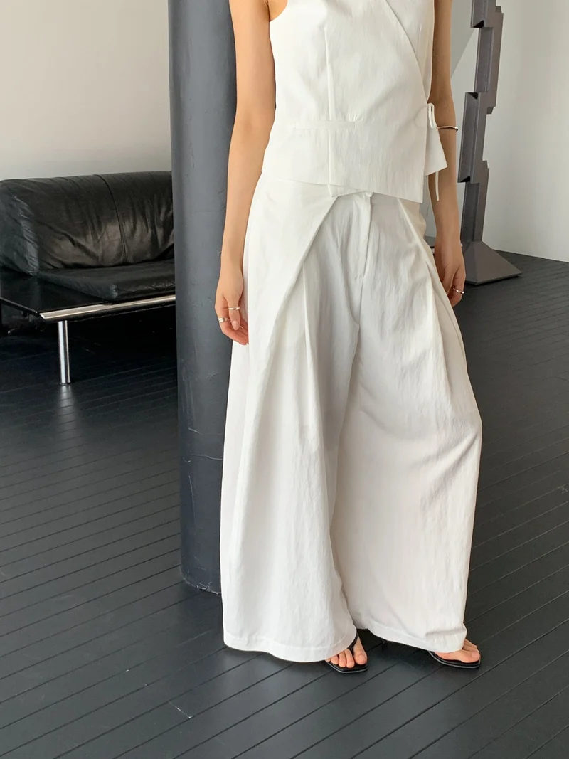 Vivel High Waist Deep Pleat Wide Leg Pants