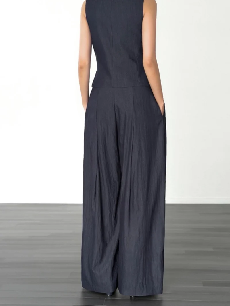 Vivel High Waist Deep Pleat Wide Leg Pants