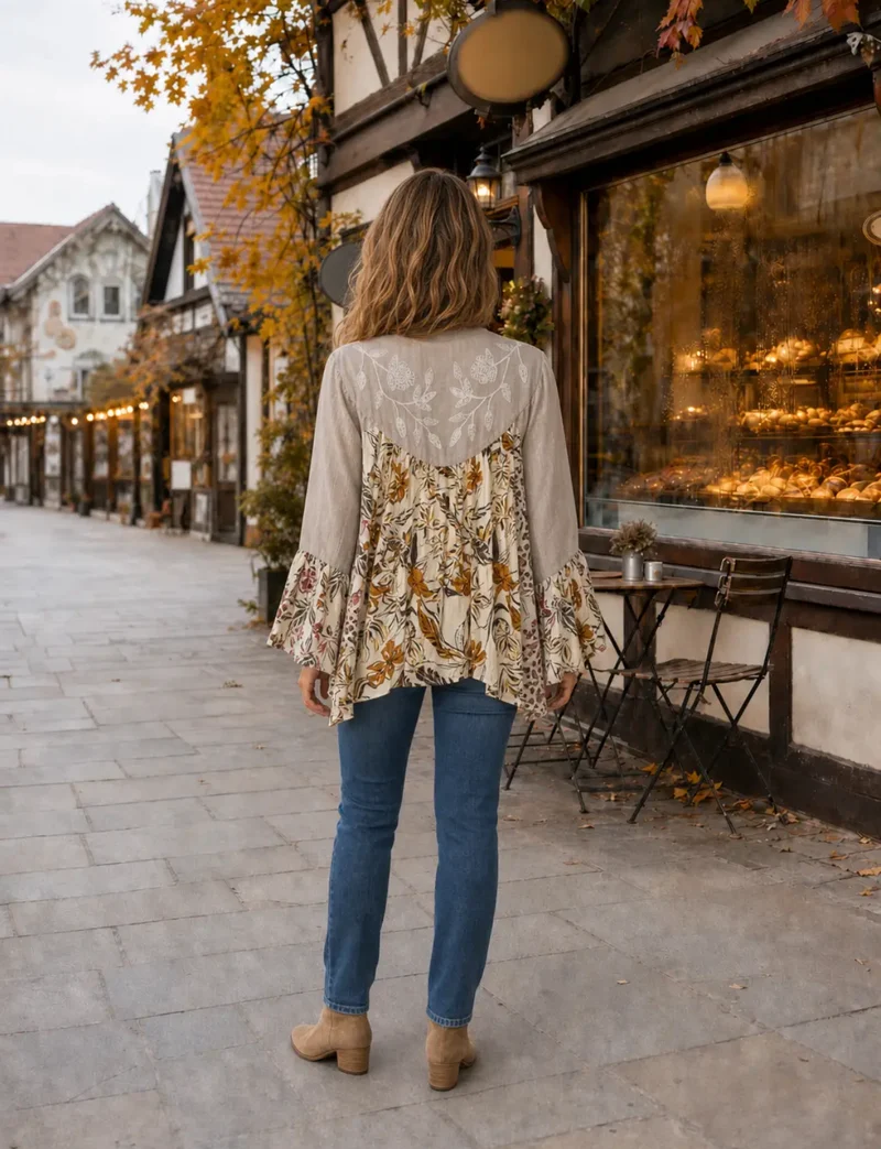 LTX Embroidered Yoke Floral Patchwork Blouse