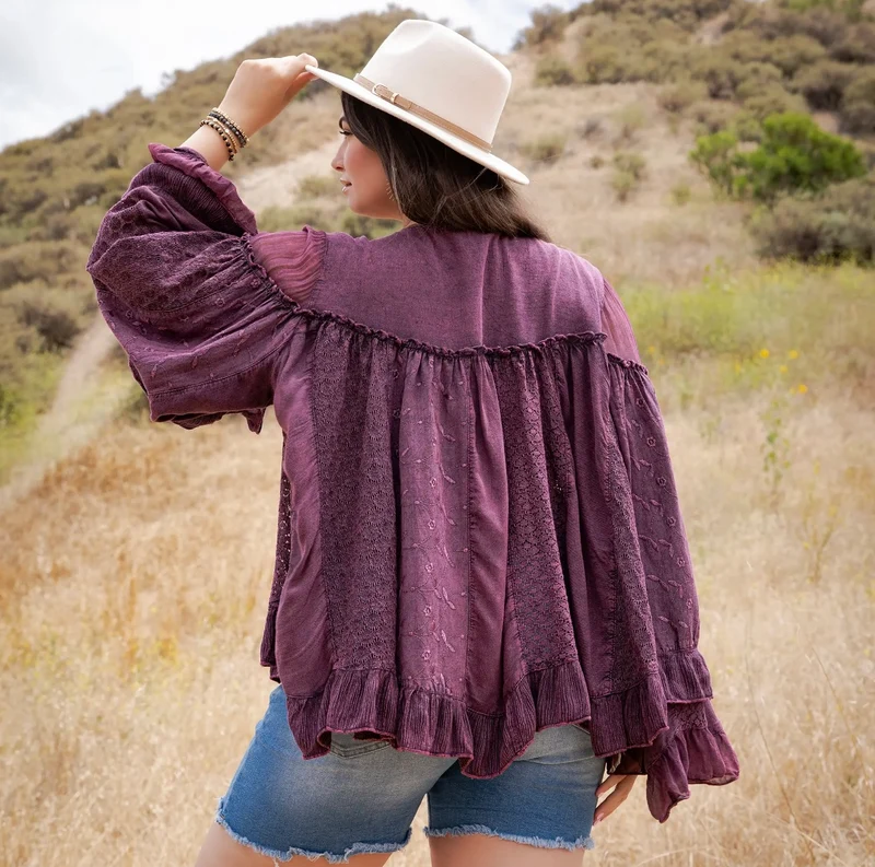 Young Threads Dreamy Sheer V-Neck Ruffled Button Front Top