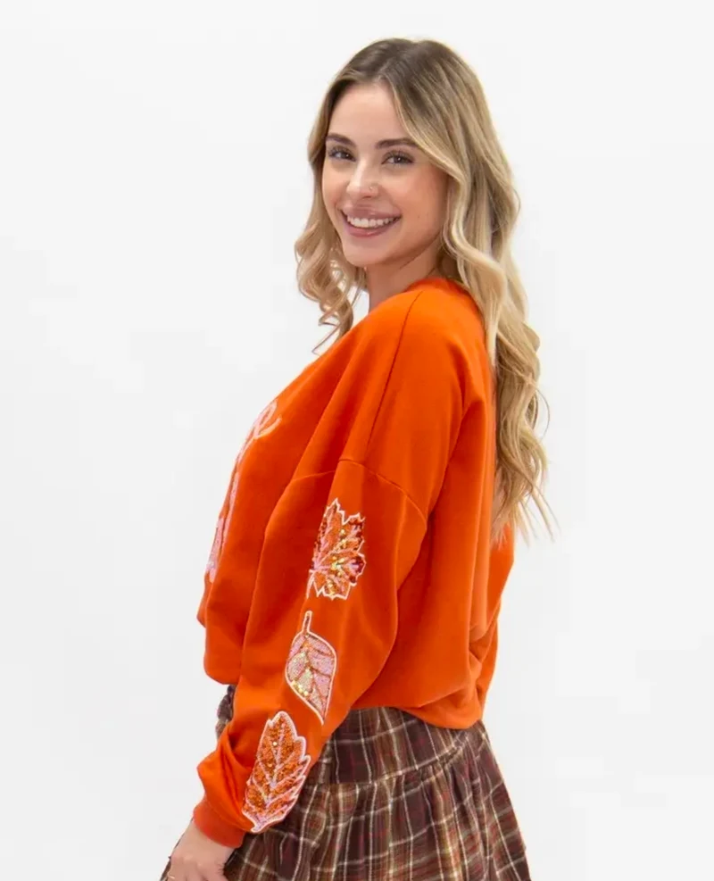 Grace+Emma Sequin Hello Fall Orange Top