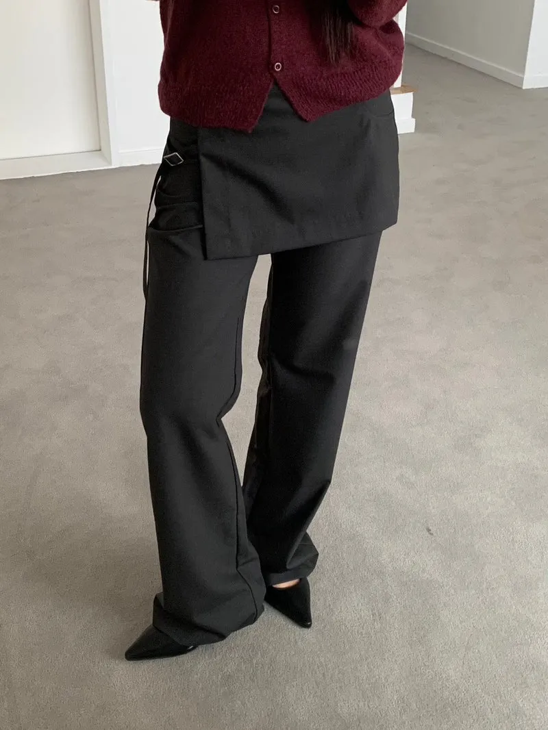 Lovemoment Wide Leg Slacks with Buckle