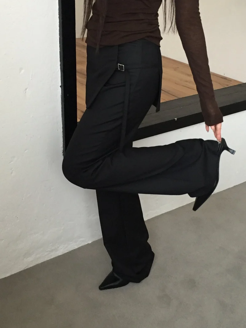 Lovemoment Wide Leg Slacks with Buckle