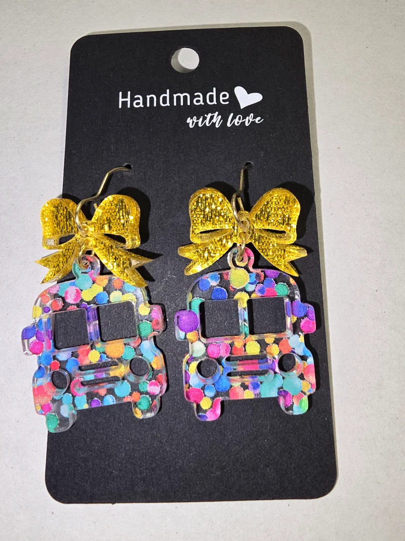 1042 His Spirit Creations Christmas Bus Earrings