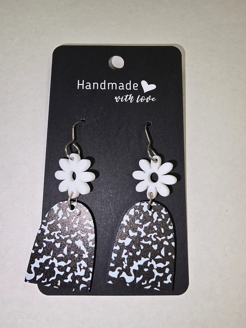 1042 His Spirit Creations Black & White Flower Earrings
