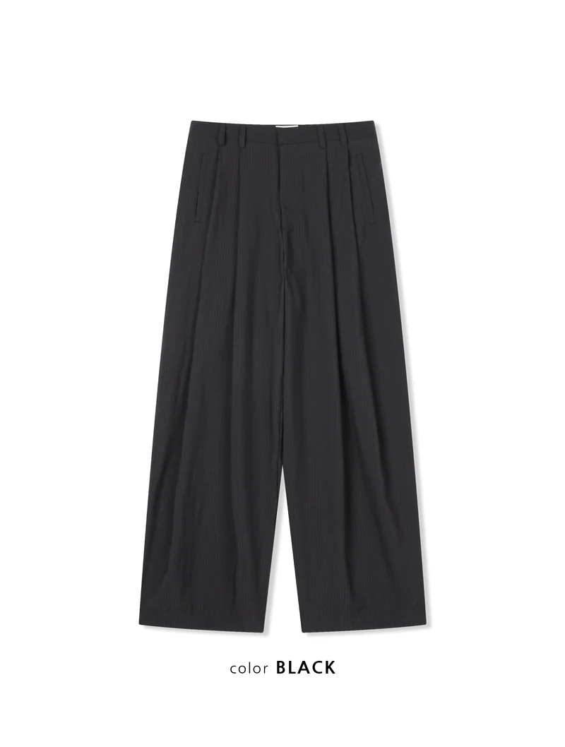 Act Pinstripe Double Pleat Wide Pants (Unisex)