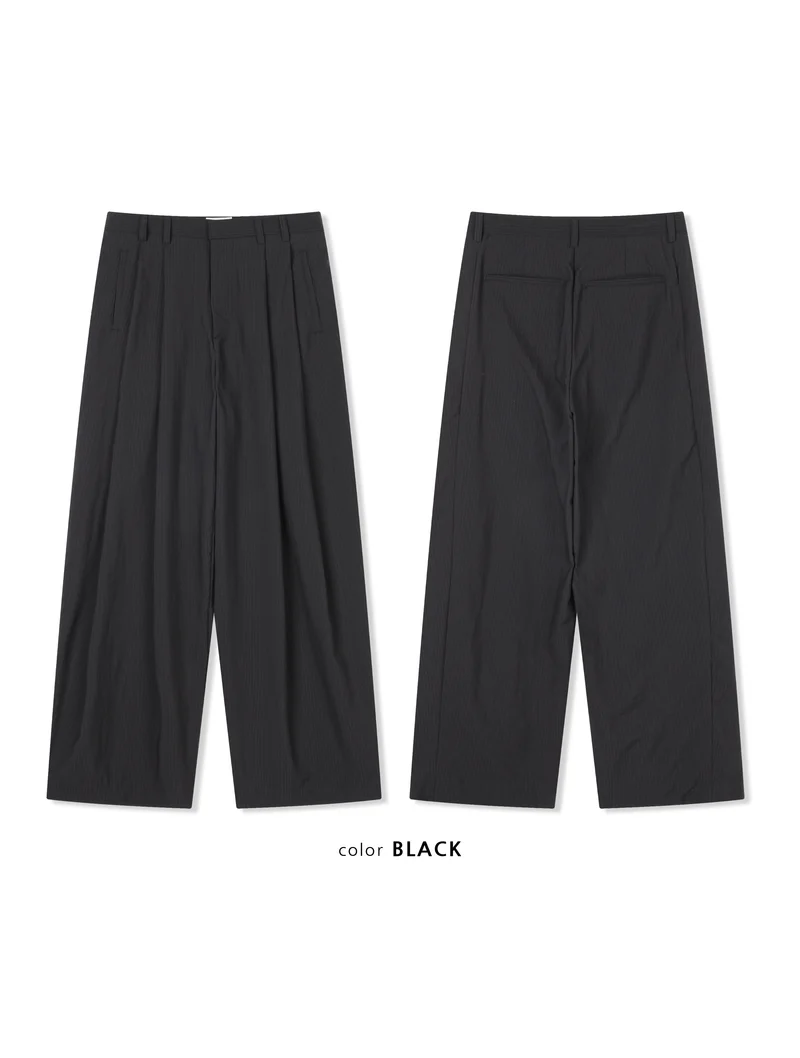 Act Pinstripe Double Pleat Wide Pants (Unisex)