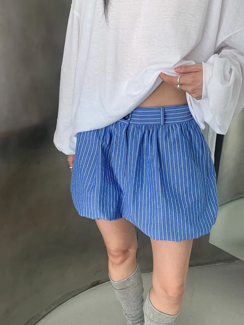 ViveL Striped Balloon Shorts with Elastic Waist