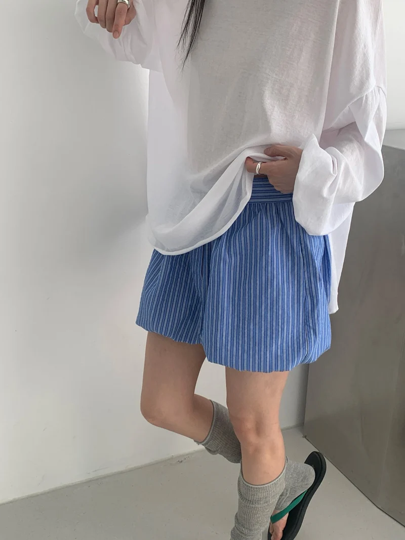 ViveL Striped Balloon Shorts with Elastic Waist
