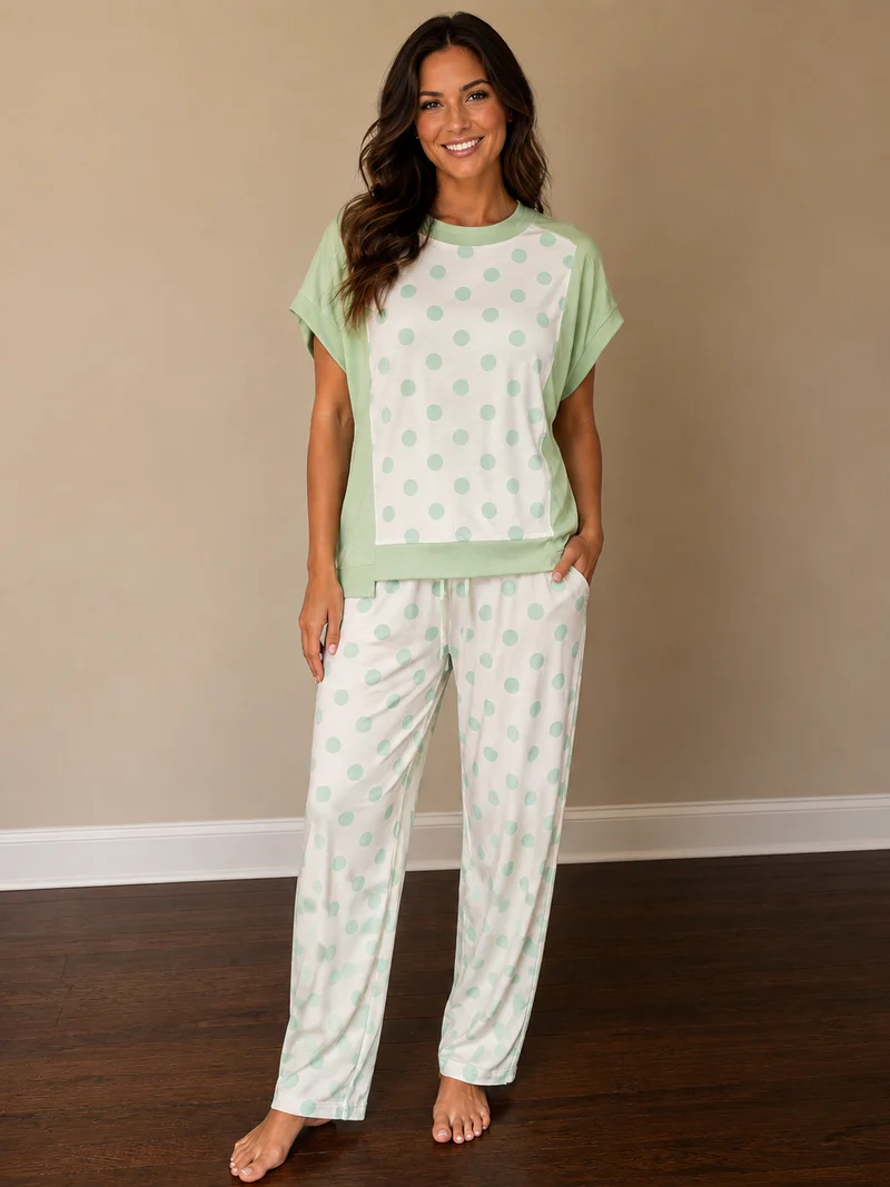 Sew Divine Lounge Set in Mint Polka Dot